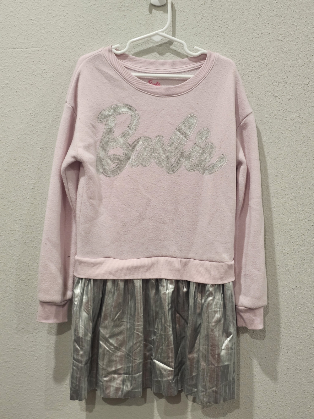 Barbie Pink Sweatshirt Dress with Metallic Silver Skirt